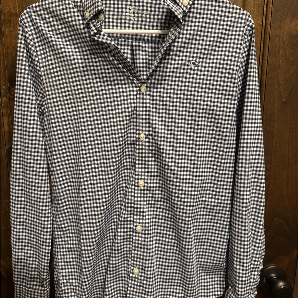 Vineyard Vines Navy Blue and White Button Down Shirt Classic Gingham